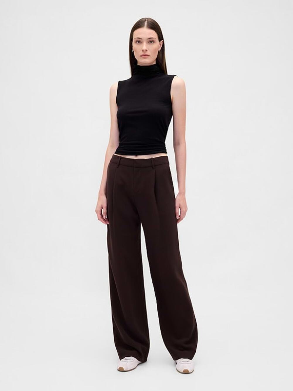 Gap 365 Low Rise Pleated Wide‑Leg Trousers Terra Brown Women’s Size 4